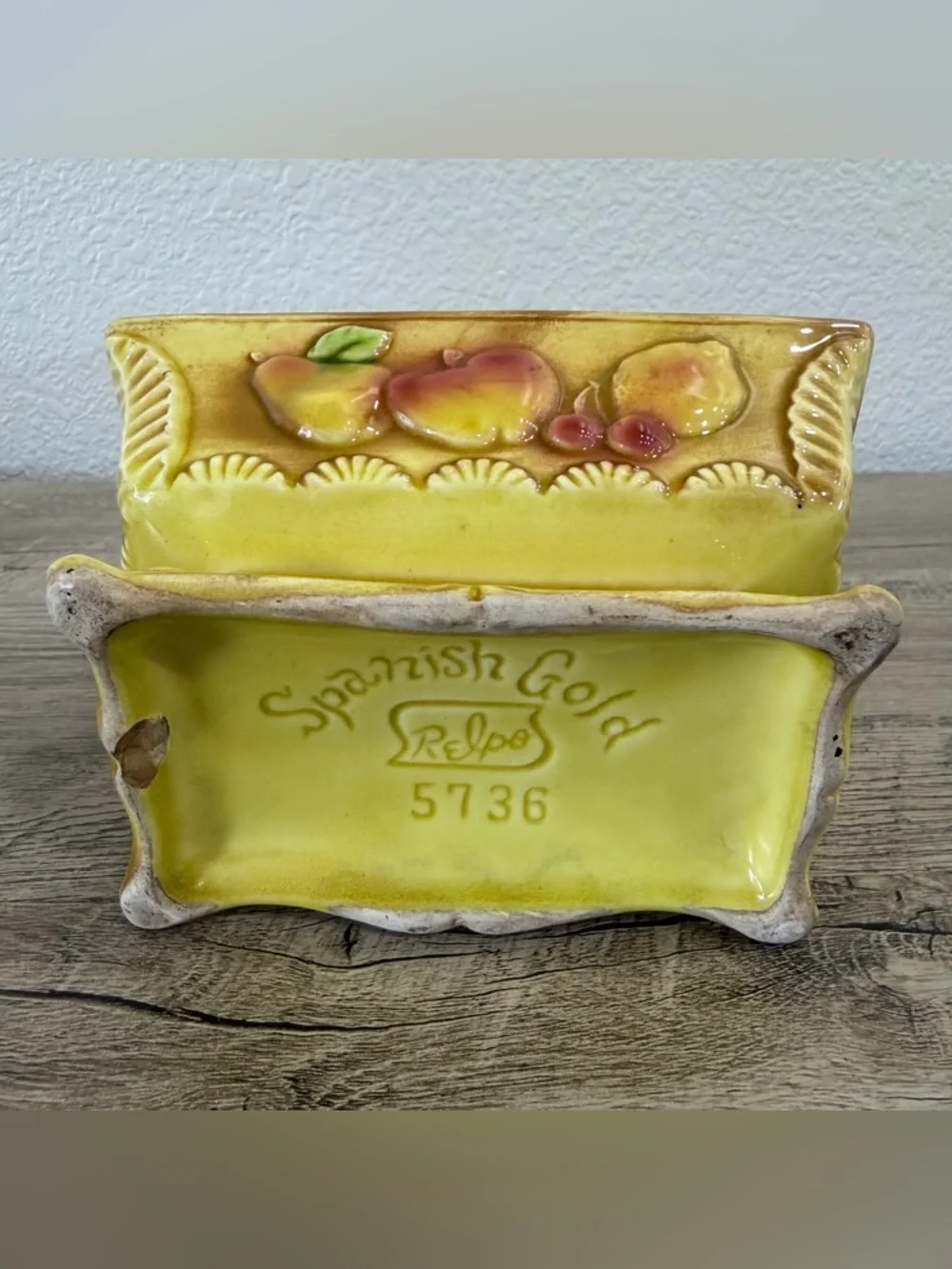 Vintage Relpo Spanish Gold 5736 3D Fruit Yellow Ceramic Pottery Planter 60’s